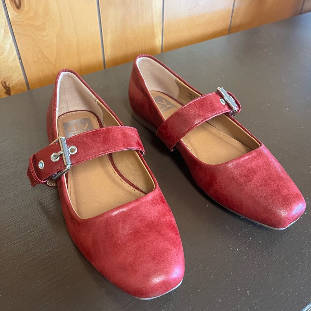Dolce Vita Red Flats with Square Toe and Strap